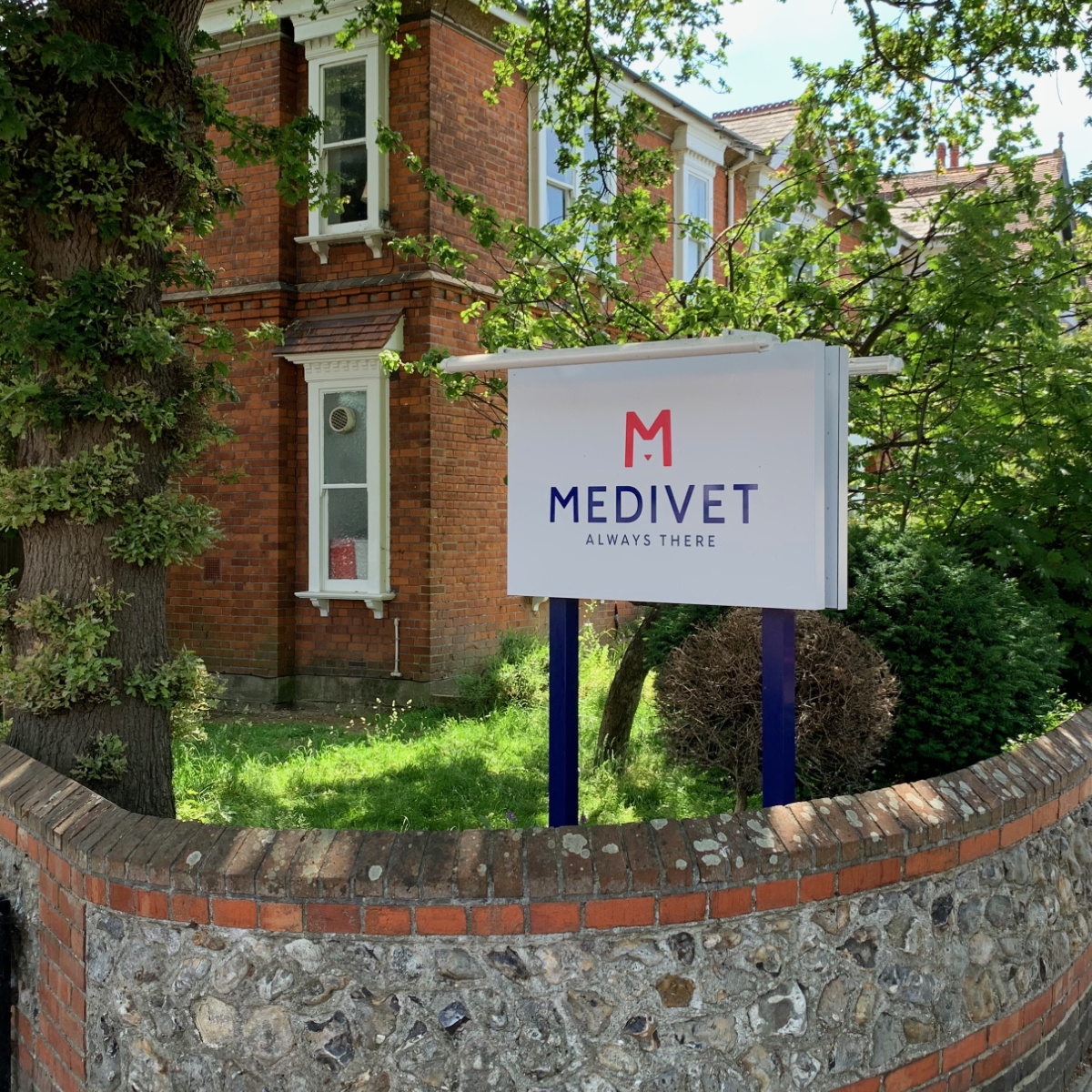 Externally illuminated Medivet post sign